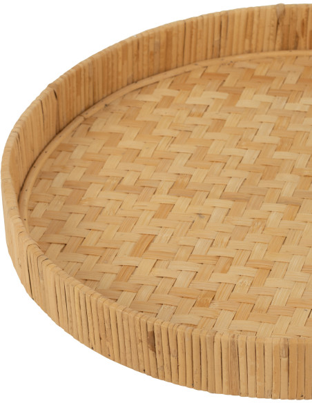 Lot de 2 Plateaux de service Rond Bambou Rotin Naturel Tressé Takori 