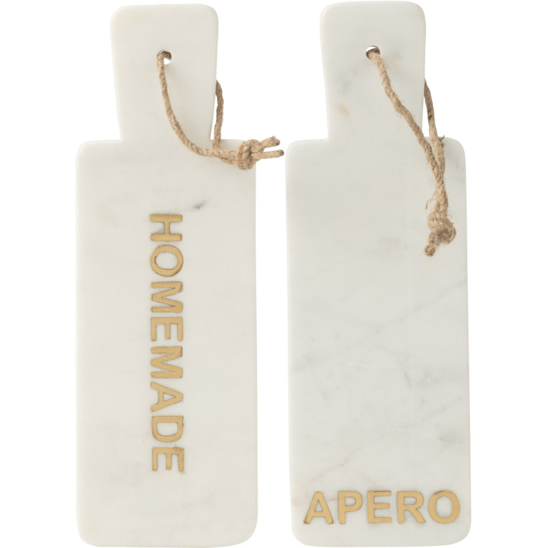 Lot de 2 Planches apéro design chic Rectangulaire 30 cm Marbre Blanc Doré Aperizia 