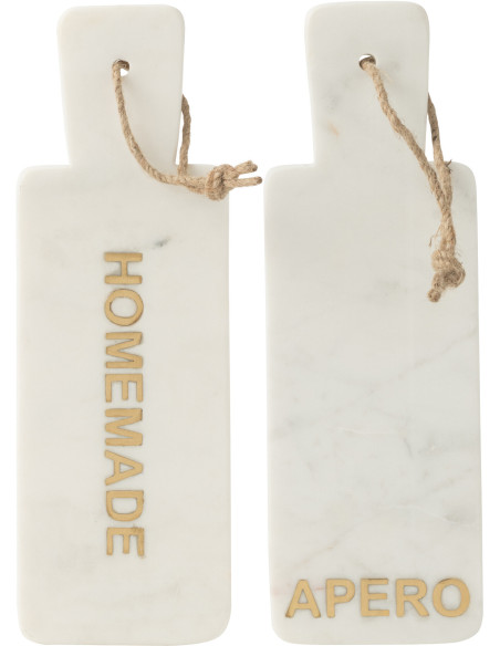 Lot de 2 Planches apéro design chic Rectangulaire 30 cm Marbre Blanc Doré Aperizia 