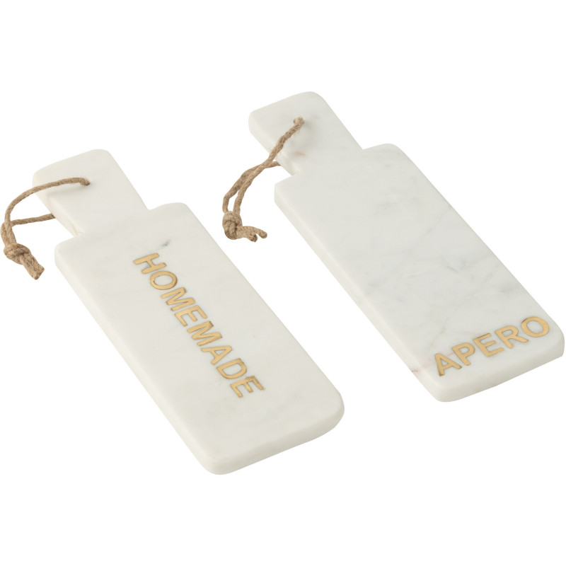 Lot de 2 Planches apéro design chic Rectangulaire 30 cm Marbre Blanc Doré Aperizia 