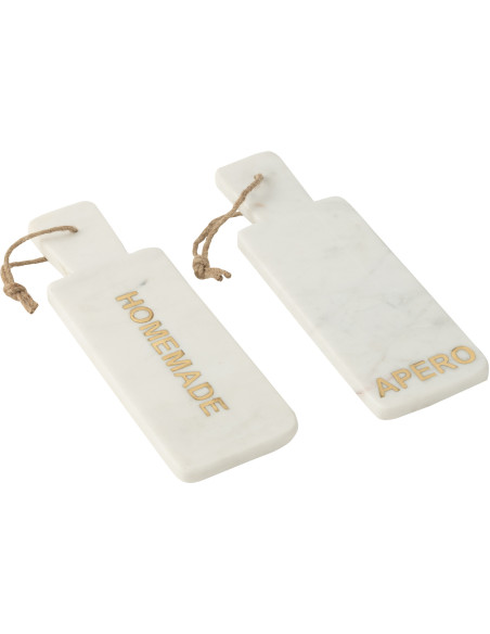 Lot de 2 Planches apéro design chic Rectangulaire 30 cm Marbre Blanc Doré Aperizia 