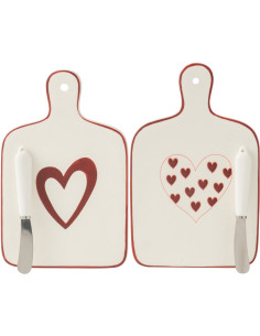 Lot de 2 Planches à fromages romantique Coeurs Porcelaine Blanc Rouge Lovessy 