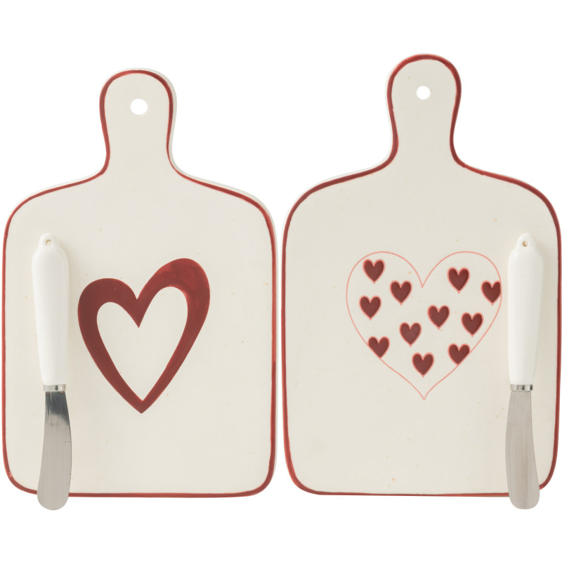Lot de 2 Planches à fromages romantique Coeurs Porcelaine Blanc Rouge Lovessy 