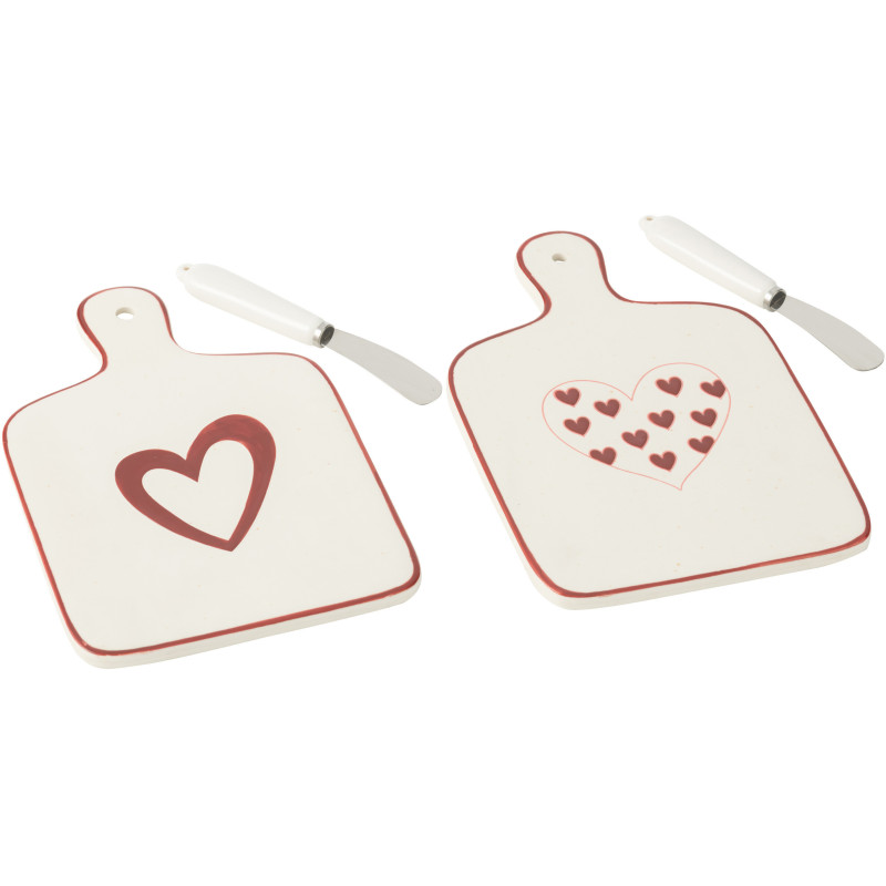 Lot de 2 Planches à fromages romantique Coeurs Porcelaine Blanc Rouge Lovessy 