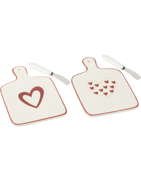 Lot de 2 Planches à fromages romantique Coeurs Porcelaine Blanc Rouge Lovessy 