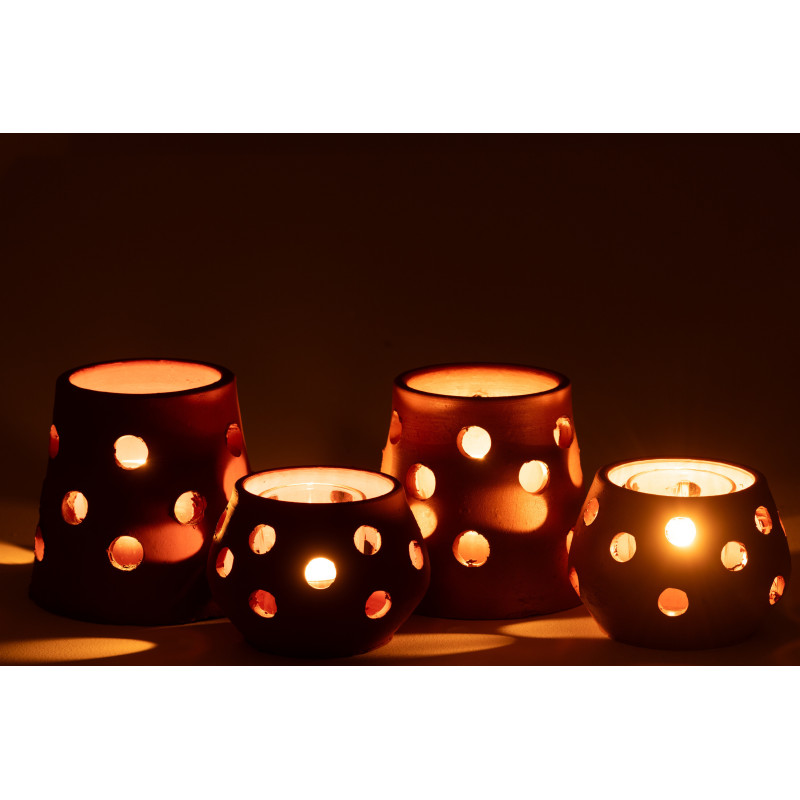 Lot de 2 Photophores style bord de mer Conique 9 cm Argile Marron Terracotta Verre Transparent Ibiza 