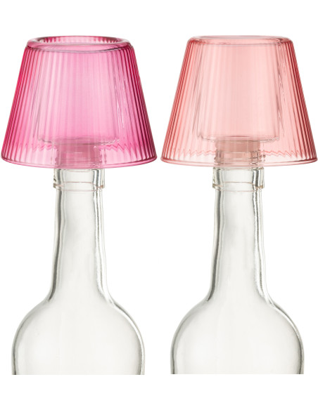 Lot de 2 Photophores design Chapeau de bouteille Verre Rose clair Rose fuchsia Lumiop 