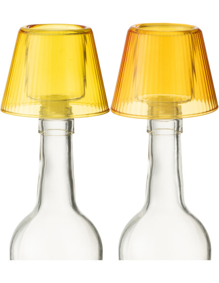 Lot de 2 Photophores design Chapeau de bouteille Verre Jaune Orange Lumiop 