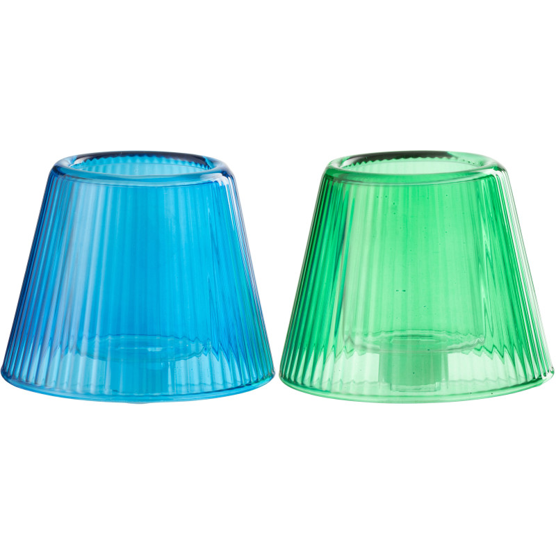 Lot de 2 Photophores design Chapeau de bouteille Verre Bleu Vert Lumiop 