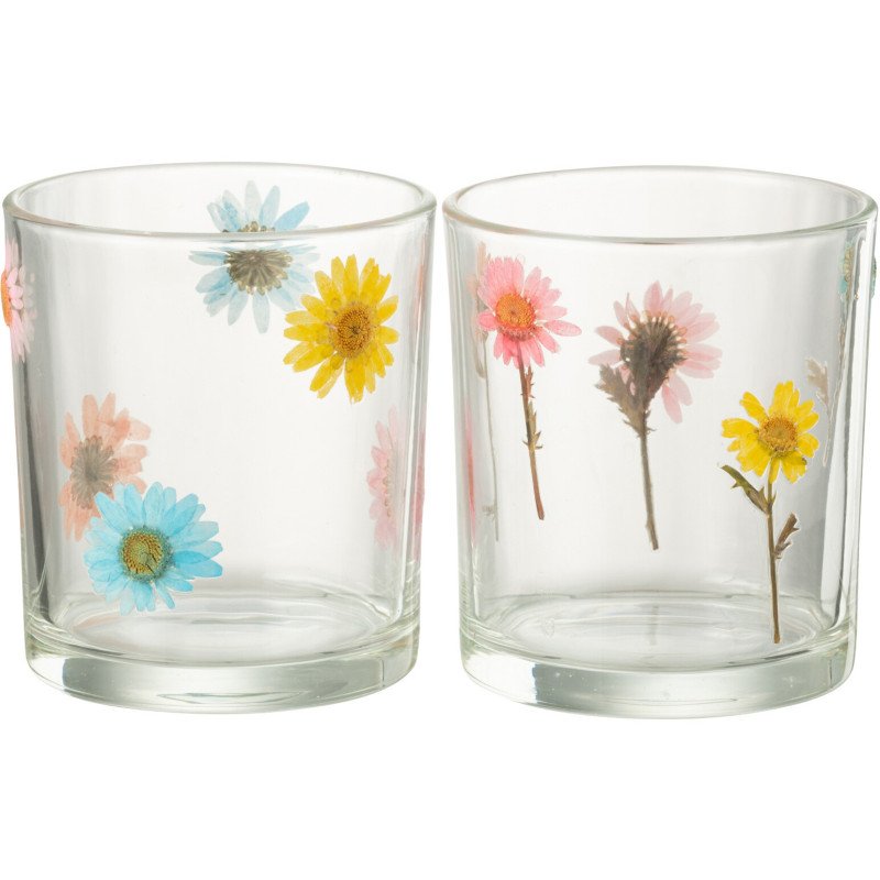 Lot de 2 Photophores Campagne chic D 9 cm Verre Transparent Motif fleurs Posy 
