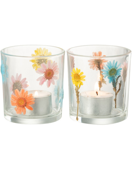 Lot de 2 Photophores Campagne chic D 7 cm Verre Transparent Motif fleurs Posy 