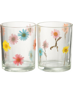 Lot de 2 Photophores Campagne chic D 10 cm Verre Transparent Motif fleurs Posy 