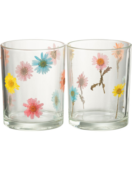 Lot de 2 Photophores Campagne chic D 10 cm Verre Transparent Motif fleurs Posy 