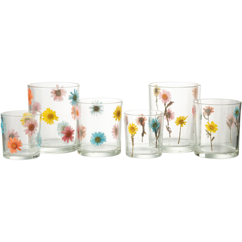 Lot de 2 Photophores Campagne chic D 10 cm Verre Transparent Motif fleurs Posy 