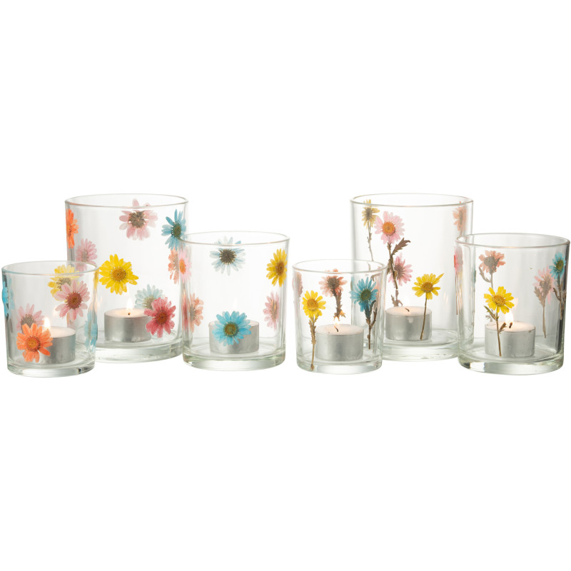 Lot de 2 Photophores Campagne chic D 10 cm Verre Transparent Motif fleurs Posy 