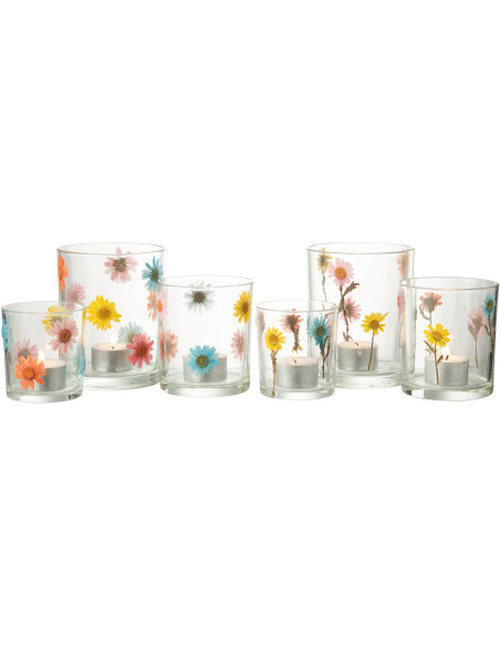 Lot de 2 Photophores Campagne chic D 10 cm Verre Transparent Motif fleurs Posy 