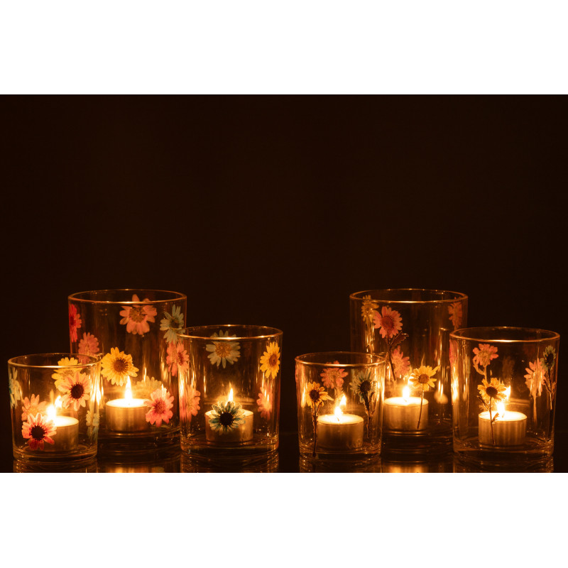 Lot de 2 Photophores Campagne chic D 10 cm Verre Transparent Motif fleurs Posy 