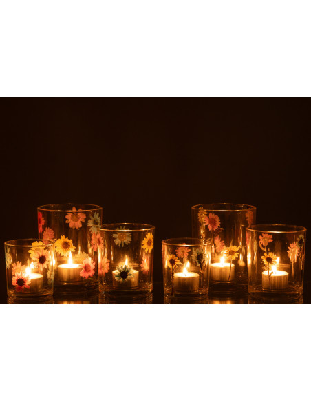 Lot de 2 Photophores Campagne chic D 10 cm Verre Transparent Motif fleurs Posy 