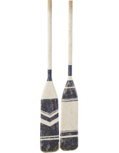 Lot de 2 Pagaies déco bord de mer 90 cm Bois de paulownia Bleu foncé Blanc Nautina 