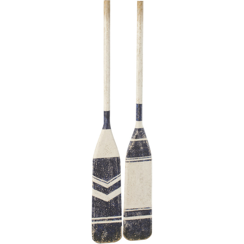 Lot de 2 Pagaies déco bord de mer 90 cm Bois de paulownia Bleu foncé Blanc Nautina 