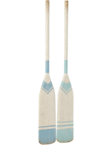 Lot de 2 Pagaies déco bord de mer 90 cm Bois de paulownia Blanc Bleu clair Nautina 