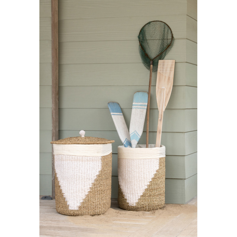 Lot de 2 Pagaies déco bord de mer 90 cm Bois de paulownia Blanc Bleu clair Nautina 