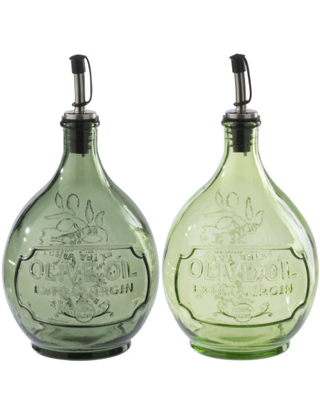 Lot de 2 Huiliers style provençal Verre Vert clair Vert olive Bellora 