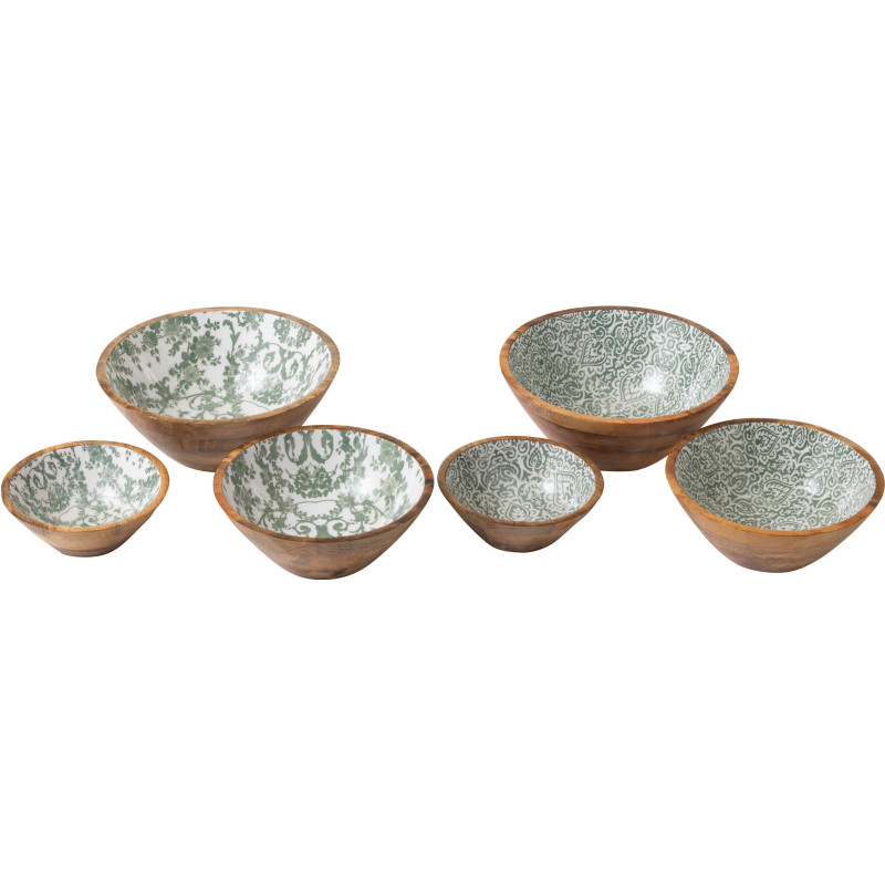 Lot de 2 Grands Saladiers Campagne chic Rond 30 cm Bois de manguier Vert Blanc Naturel Verdeno J-Line - 2