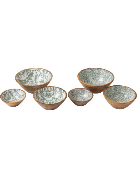 Lot de 2 Grands Saladiers Campagne chic Rond 30 cm Bois de manguier Vert Blanc Naturel Verdeno J-Line - 2