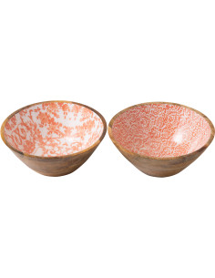 Lot de 2 Grands Saladiers Campagne chic Rond 30 cm Bois de manguier Orange Blanc Naturel Verdeno 