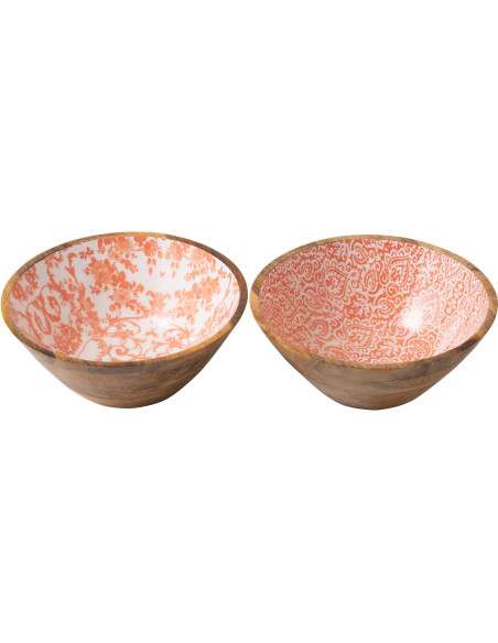 Lot de 2 Grands Saladiers Campagne chic Rond 30 cm Bois de manguier Orange Blanc Naturel Verdeno 
