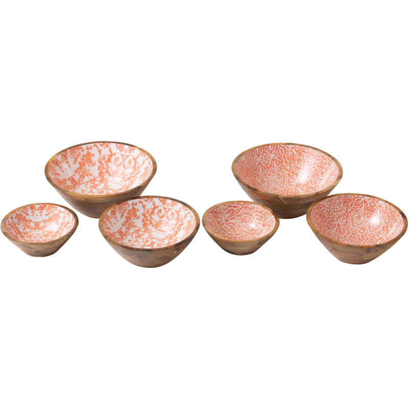 Lot de 2 Grands Saladiers Campagne chic Rond 30 cm Bois de manguier Orange Blanc Naturel Verdeno 