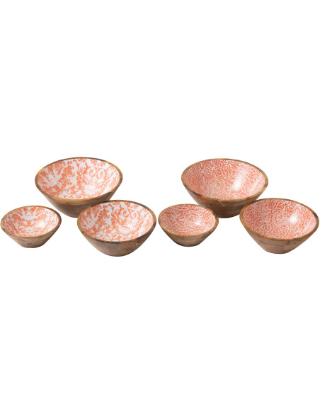 Lot de 2 Grands Saladiers Campagne chic Rond 30 cm Bois de manguier Orange Blanc Naturel Verdeno 