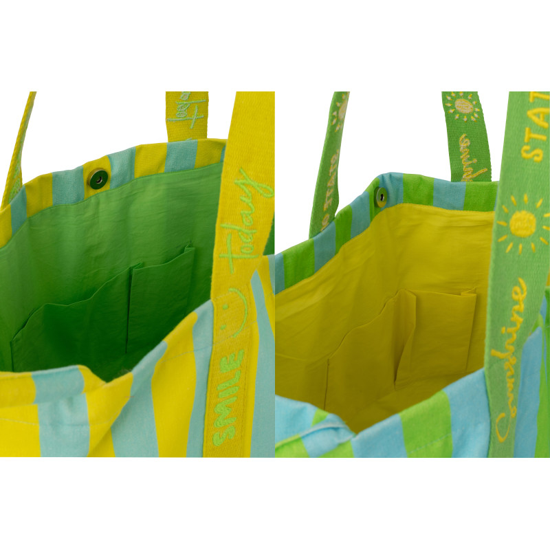 Lot de 2 Grands Sacs de plage style riviera italienne Coton Jaune Verte Turquoise Motif rayures La Spiaggia 