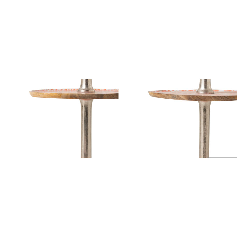Lot de 2 Grands Plateaux Présentoirs 3 niveaux Campagne chic Rond 50 cm Bois de manguier Orange Blanc Naturel Métal Argenté Verd