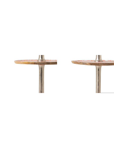 Lot de 2 Grands Plateaux Présentoirs 3 niveaux Campagne chic Rond 50 cm Bois de manguier Orange Blanc Naturel Métal Argenté Verd
