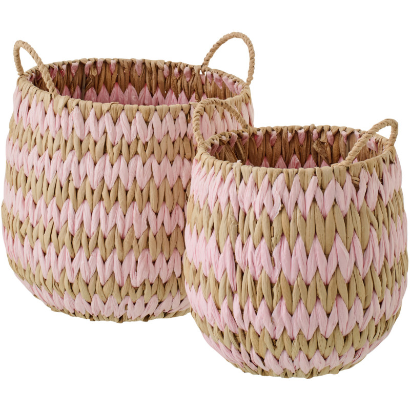 Lot de 2 Grands Panier de rangement bohème Jonc de mer Rose clair Naturel Tressé Tissania 