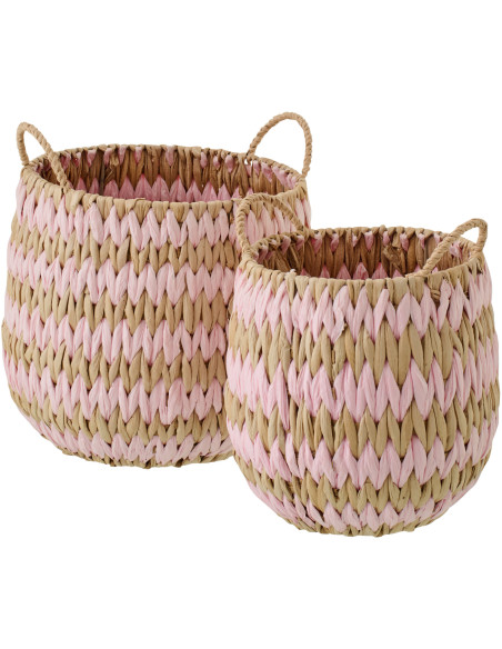 Lot de 2 Grands Panier de rangement bohème Jonc de mer Rose clair Naturel Tressé Tissania 