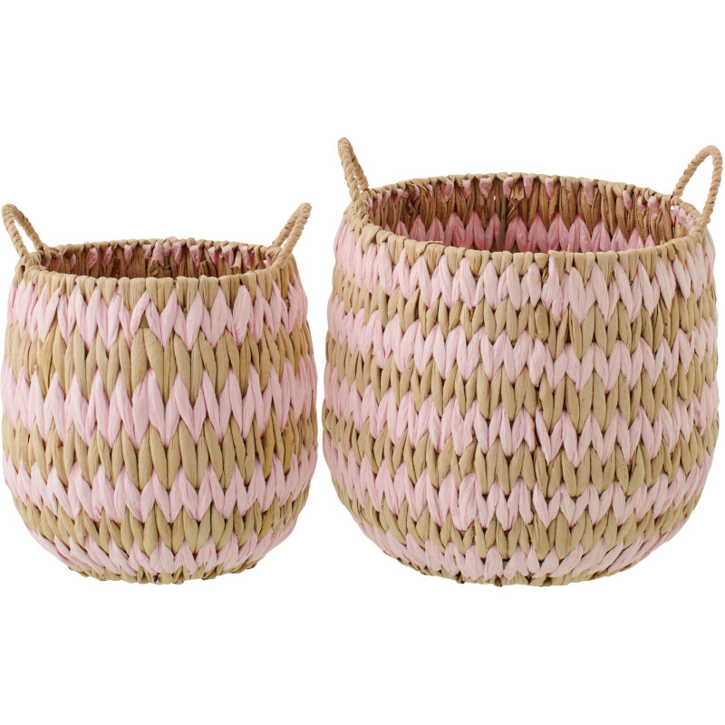 Lot de 2 Grands Panier de rangement bohème Jonc de mer Rose clair Naturel Tressé Tissania 