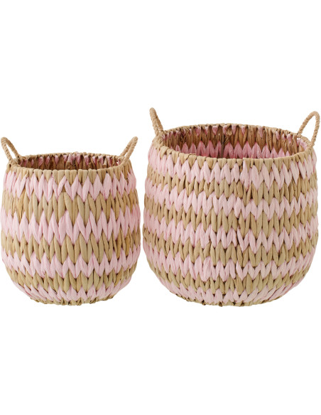 Lot de 2 Grands Panier de rangement bohème Jonc de mer Rose clair Naturel Tressé Tissania 