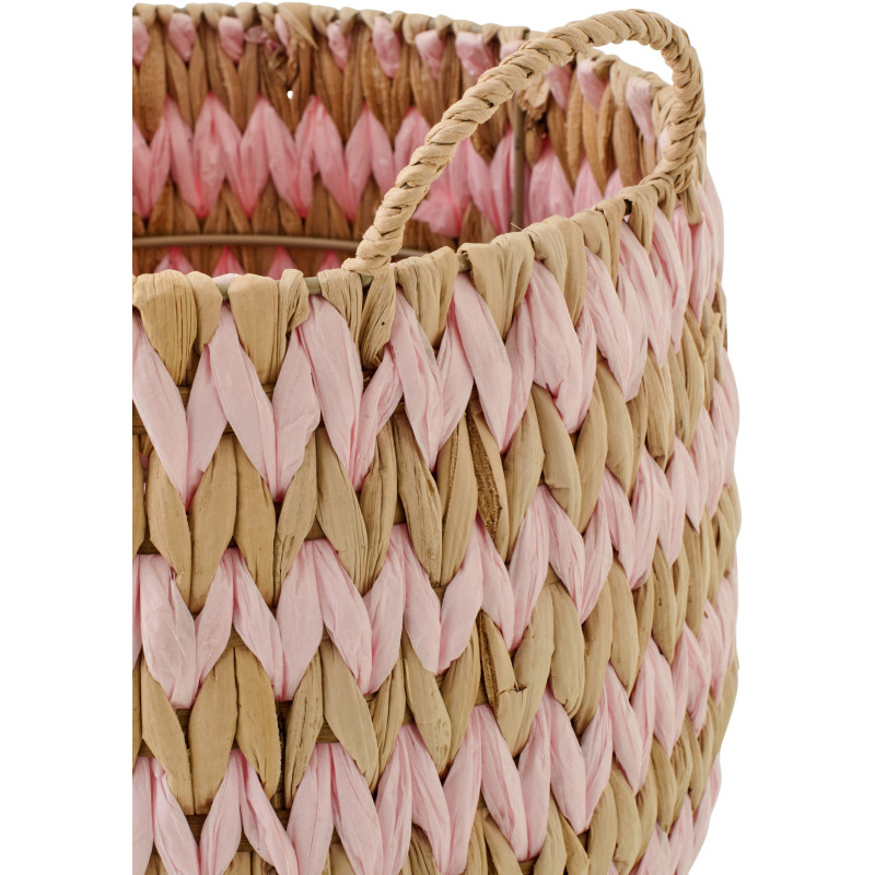 Lot de 2 Grands Panier de rangement bohème Jonc de mer Rose clair Naturel Tressé Tissania 