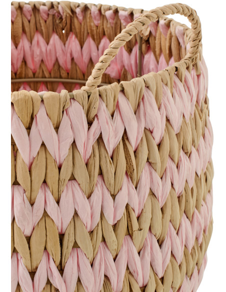 Lot de 2 Grands Panier de rangement bohème Jonc de mer Rose clair Naturel Tressé Tissania 