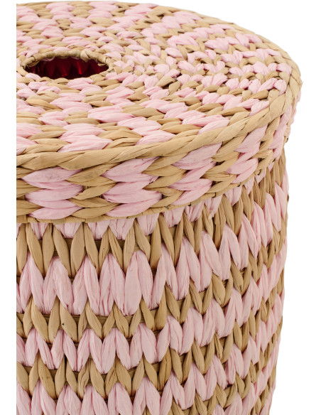 Lot de 2 Grands Panier de rangement bohème avec couvercle Jonc de mer Rose clair Naturel Tressé Tissania 