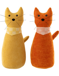 Lot de 2 Grands Cale-portes originaux Chats Foulards H 41 cm Tissu Jaune ocre Orange foncé Colorani 