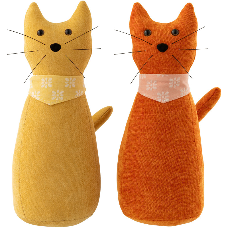 Lot de 2 Grands Cale-portes originaux Chats Foulards H 41 cm Tissu Jaune ocre Orange foncé Colorani 
