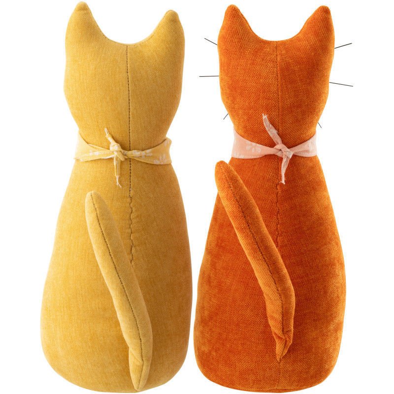 Lot de 2 Grands Cale-portes originaux Chats Foulards H 41 cm Tissu Jaune ocre Orange foncé Colorani 