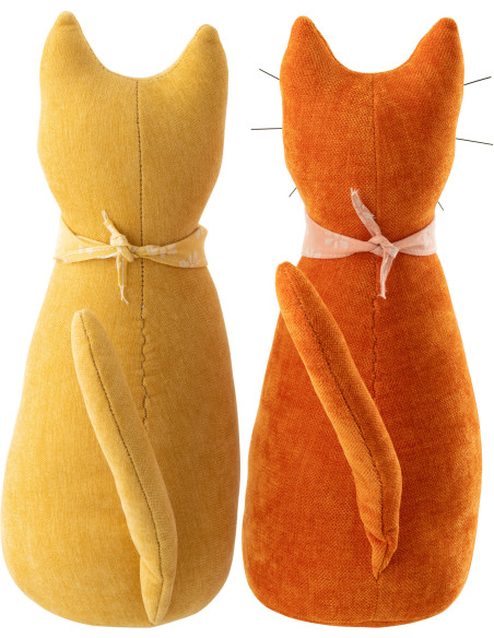 Lot de 2 Grands Cale-portes originaux Chats Foulards H 41 cm Tissu Jaune ocre Orange foncé Colorani 