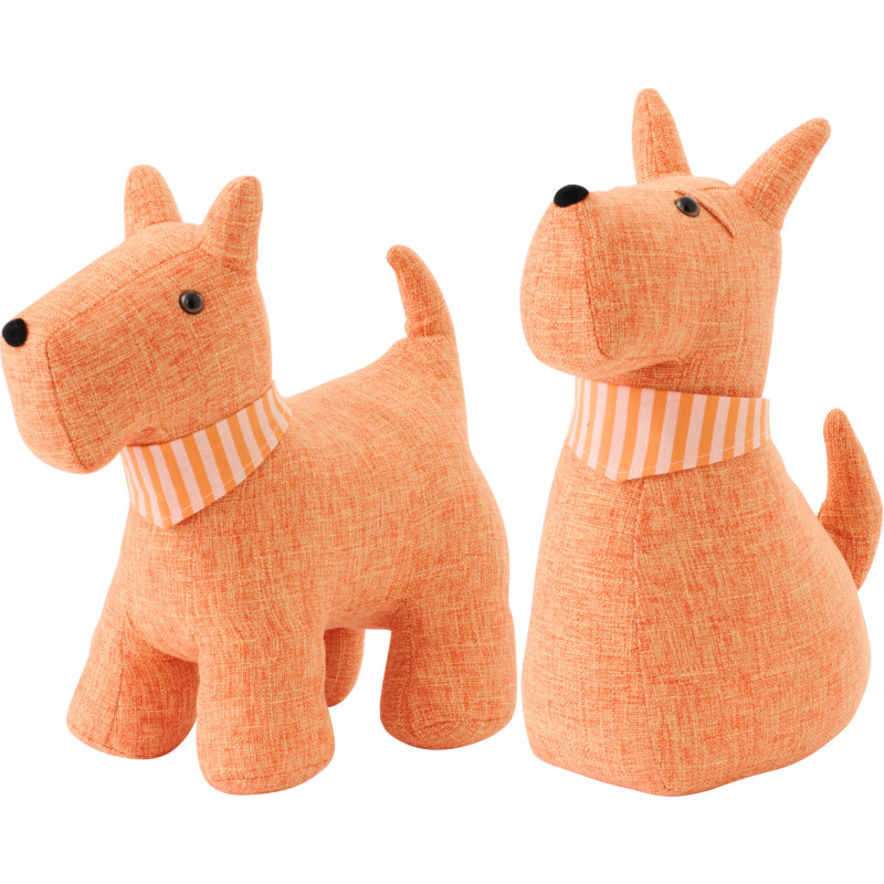 Lot de 2 Grands Cale-portes original Chiens Foulards H 35 cm Tissu Orange Snuffy 