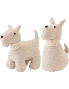 Lot de 2 Grands Cale-portes original Chiens Foulards H 35 cm Tissu Beige Snuffy J-Line - 1