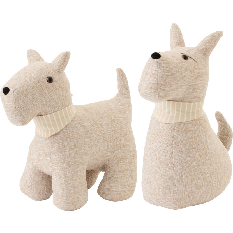 Lot de 2 Grands Cale-portes original Chiens Foulards H 35 cm Tissu Beige Snuffy J-Line - 1